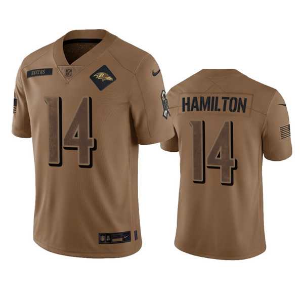 Men%27s Baltimore Ravens #14 Kyle Hamilton 2023 Brown Salute To Service Limited Football Stitched Jersey Dyin->baltimore ravens->NFL Jersey